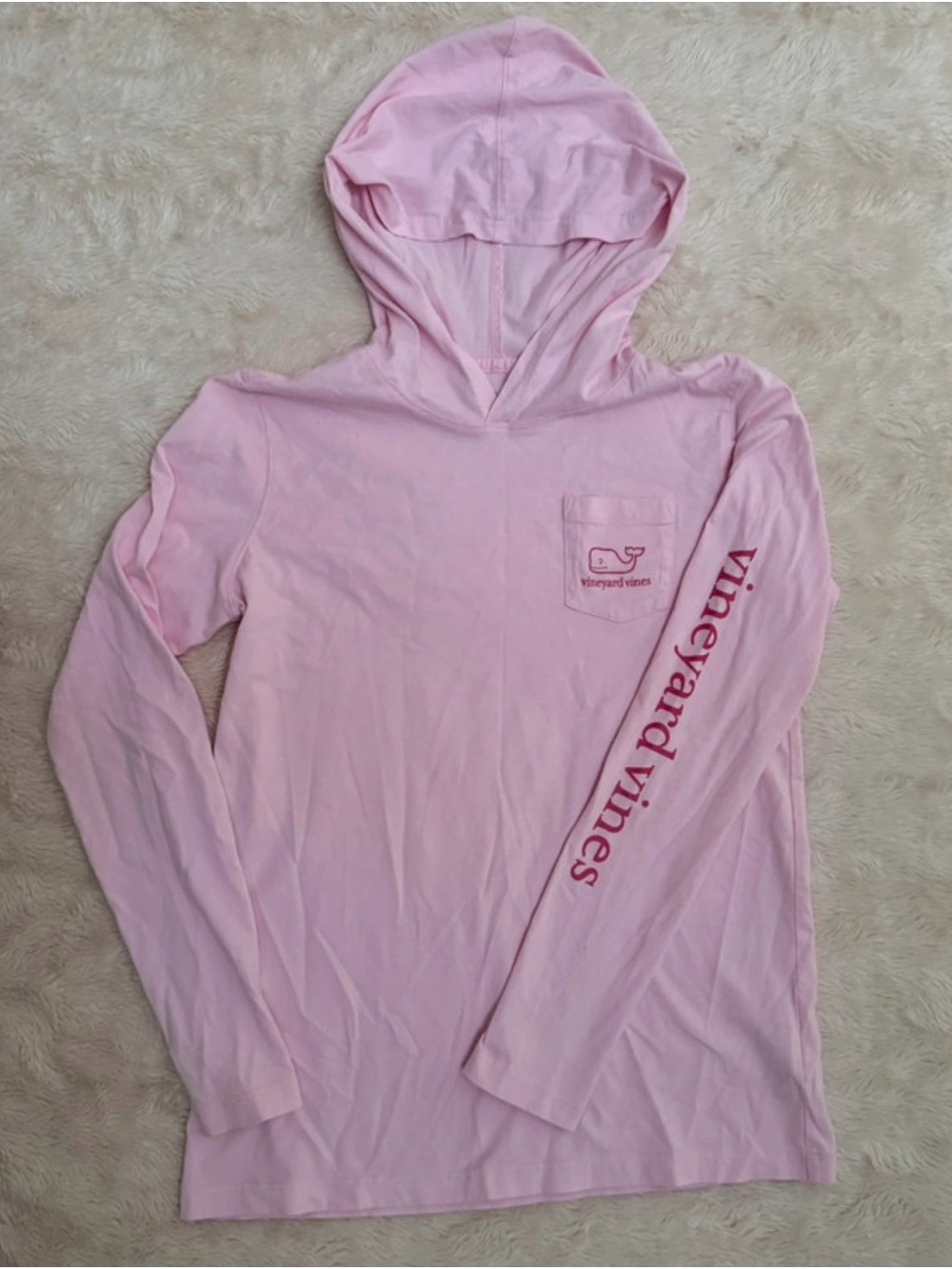 Vineyard Vines Light Pink Hooded Long Sleeve Tee with Sleeve Logo